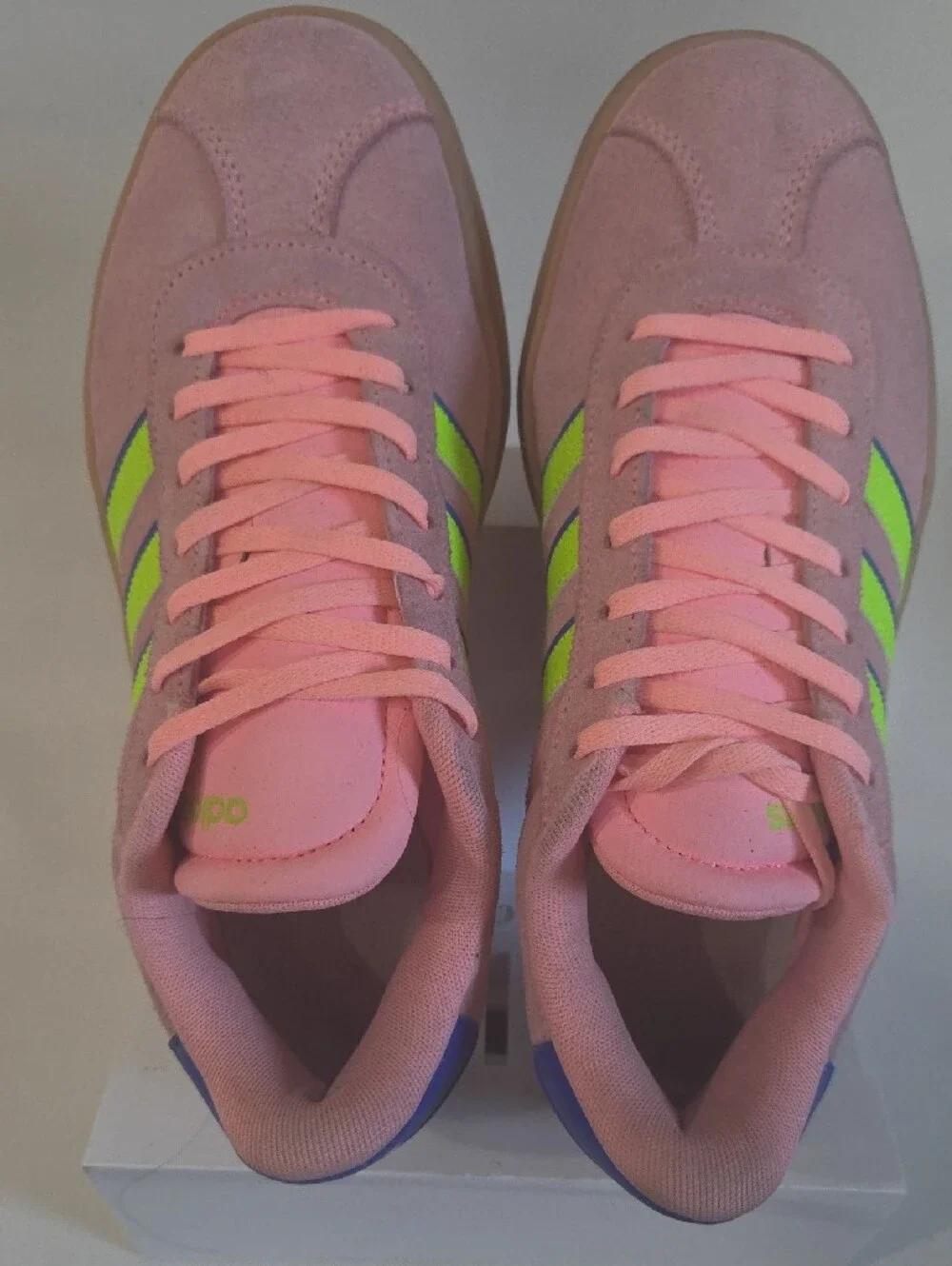 Adidas VL Court Bold Suede Platform Sneakers - Pink / Neon Size 8.5